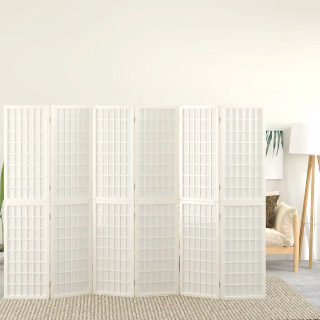Divisorio Pieghevole vidaXL in Legno di Abete con 6 Pannelli Stile Giapponese Bianco L: 240 cm, H: 170 cm