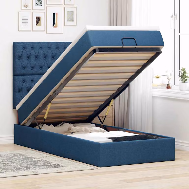 Pouf Letto con Materasso vidaXL in Tessuto Blu e Bianco L/P/H: 203 x 90 x 140 cm