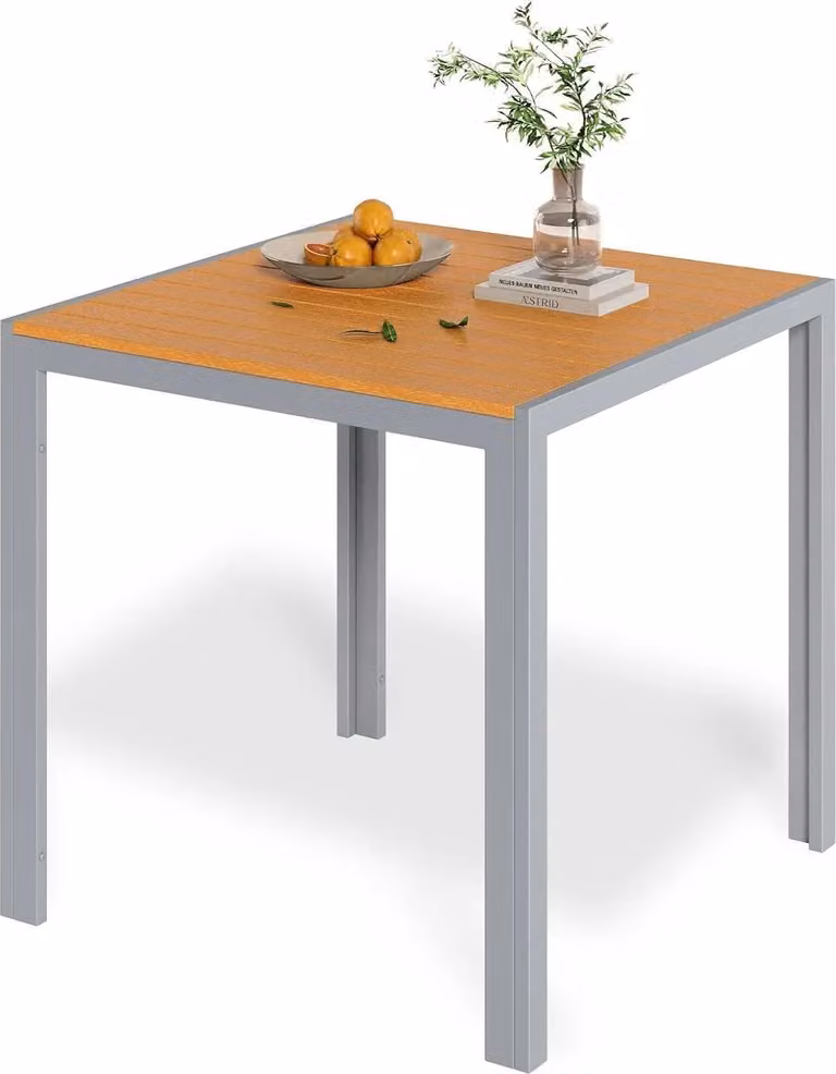 Tavolo da giardino - Tavolo da pranzo per esterni - Quadrato 75×75×72 cm - Struttura in alluminio argento - Piano in WPC - Resistente alle intemperie e al calore - Per 4 persone - Grigio scuro