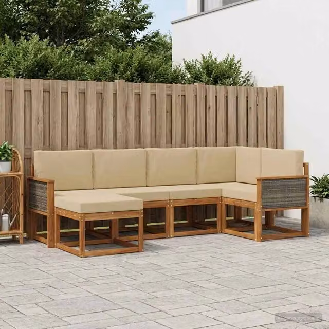 Set di divani da esterno 6 pz Naturale e Beige Poliestere 3385349