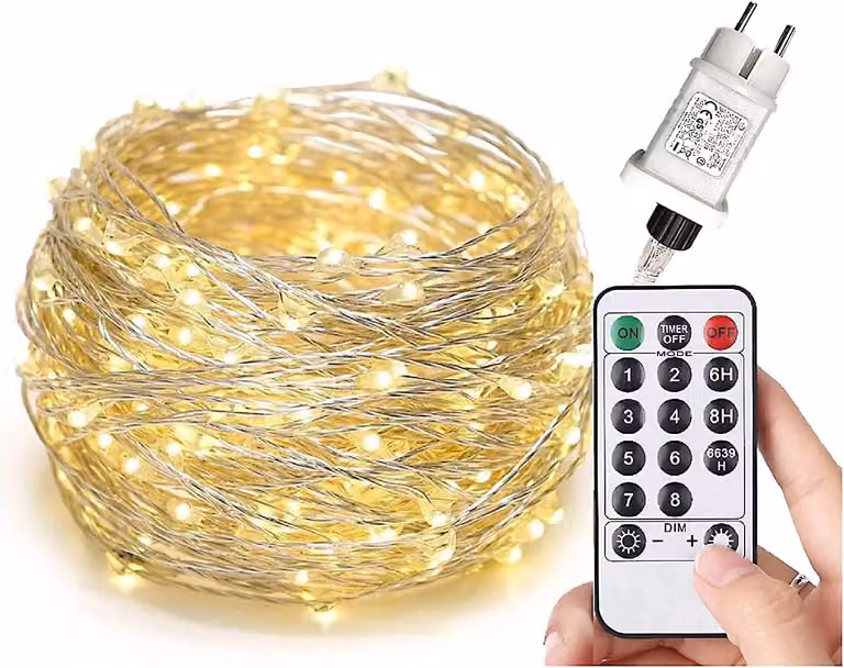 Catena luminosa a LED con 300 micro-LED a luce calda, 8 modalità, dimmerabile, grado di protezione IP44