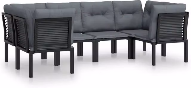 Set Salotto da Giardino 6 pz | Set di Mobili da Esterno in Polyrattan Nero e Grigio