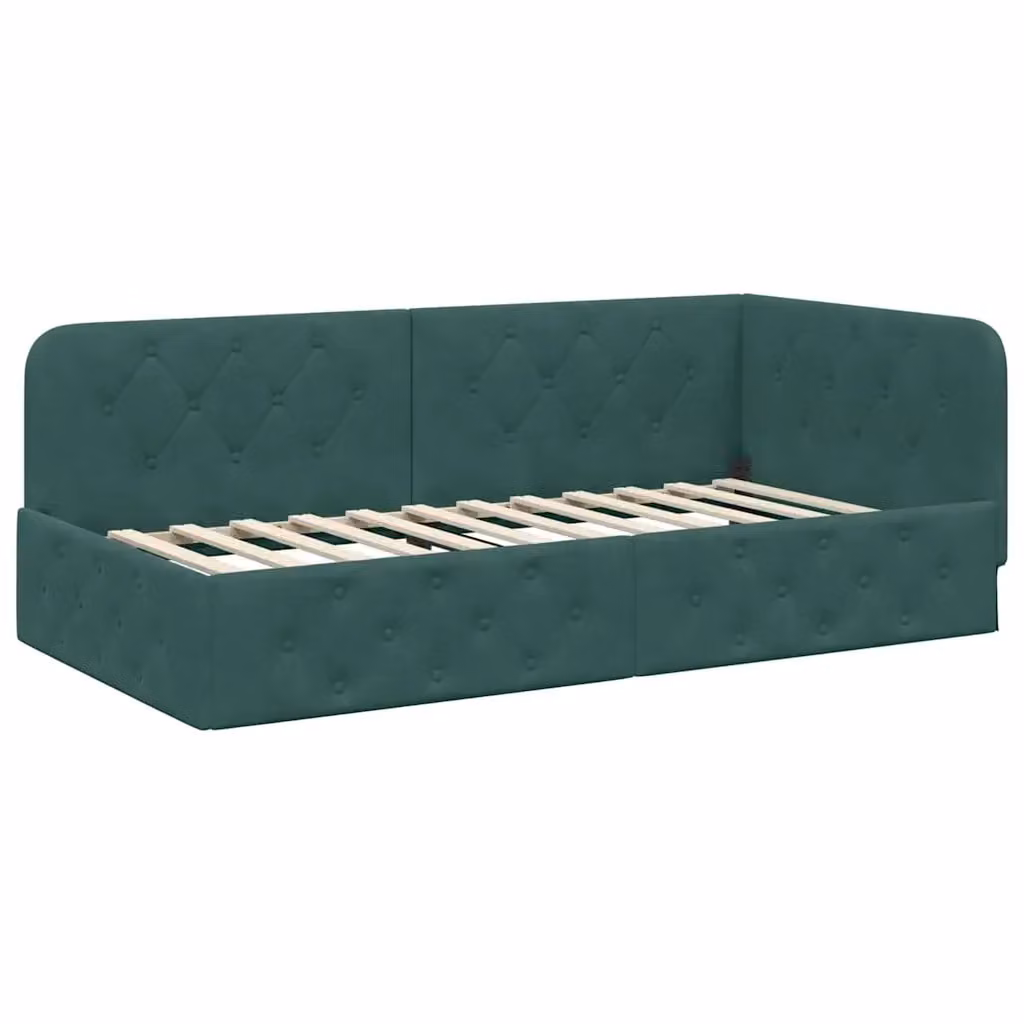 vidaXL Cornice del letto ad angolo in velluto verde, L 200 x P 90 x H 72 cm – 2