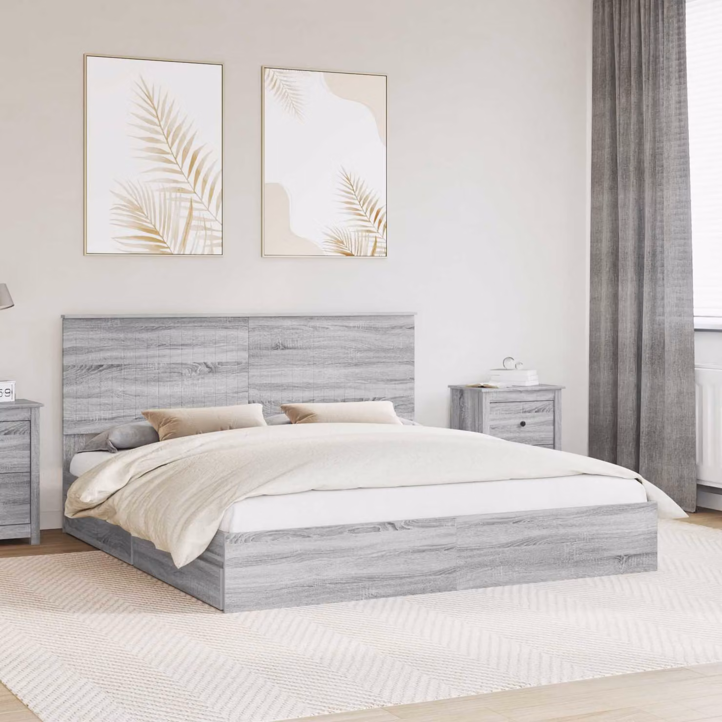 Letto con contenitore e cassetto vidaXL in legno Grigio Sonoma L: 183 cm, P: 200 cm, H: 100 cm