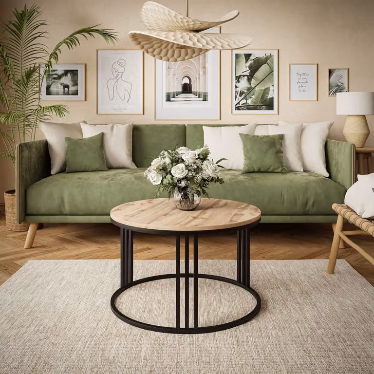 Tavolino rotondo LORI LOFT, nero / rovere Wotan