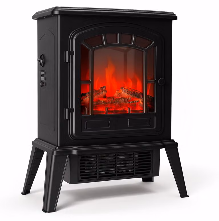 Ikodm Stufa elettrica a pavimento, 900/1800 W, con riscaldamento PTC e fiamma LED