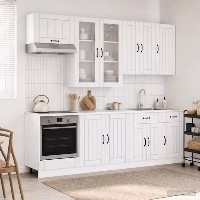 Unità Cucina Moderna vidaXL Bianco Lucido in MDF con Ante in Vetro 8 Pezzi