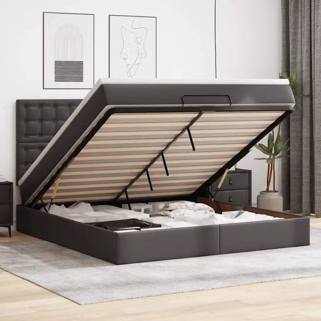 Letto con contenitore a sollevamento e materasso vidaXL in similpelle nero e bianco L/P/H: 200 x 180 x 128 cm