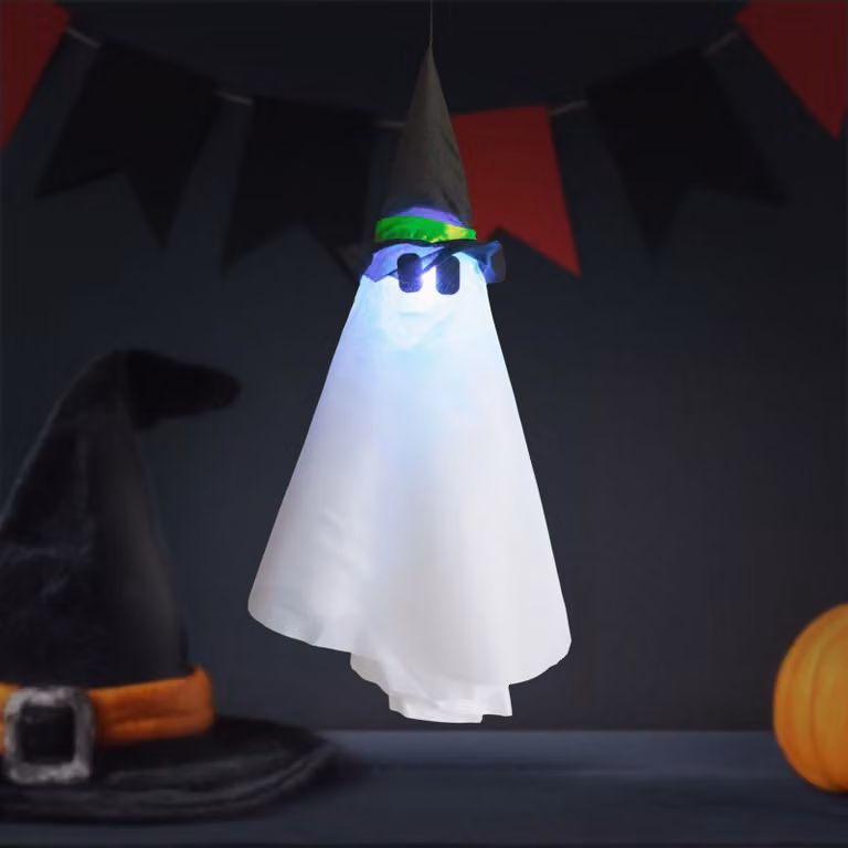 Decorazione luminosa a tema Halloween: fantasma, da appendere, con LED RGB, dimensioni 70 x 50 cm