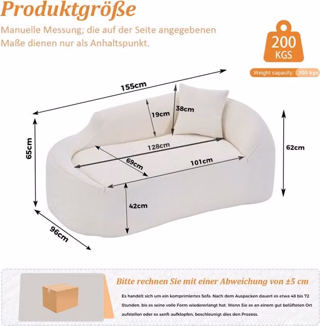 Chaiselongue moderna WISHDOR a 2 posti con funzione letto, rivestimento in tessuto bianco, lato sinistro e cuscini inclusi