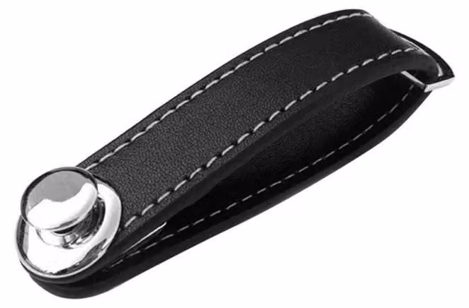 Portachiavi, in vera pelle pieno fiore, design compatto, colore nero