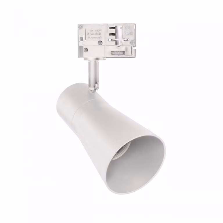 Faretto trifase GU10 230V IP20 80x140x180 bianco MADARA SCANDI – per binario elettrificato