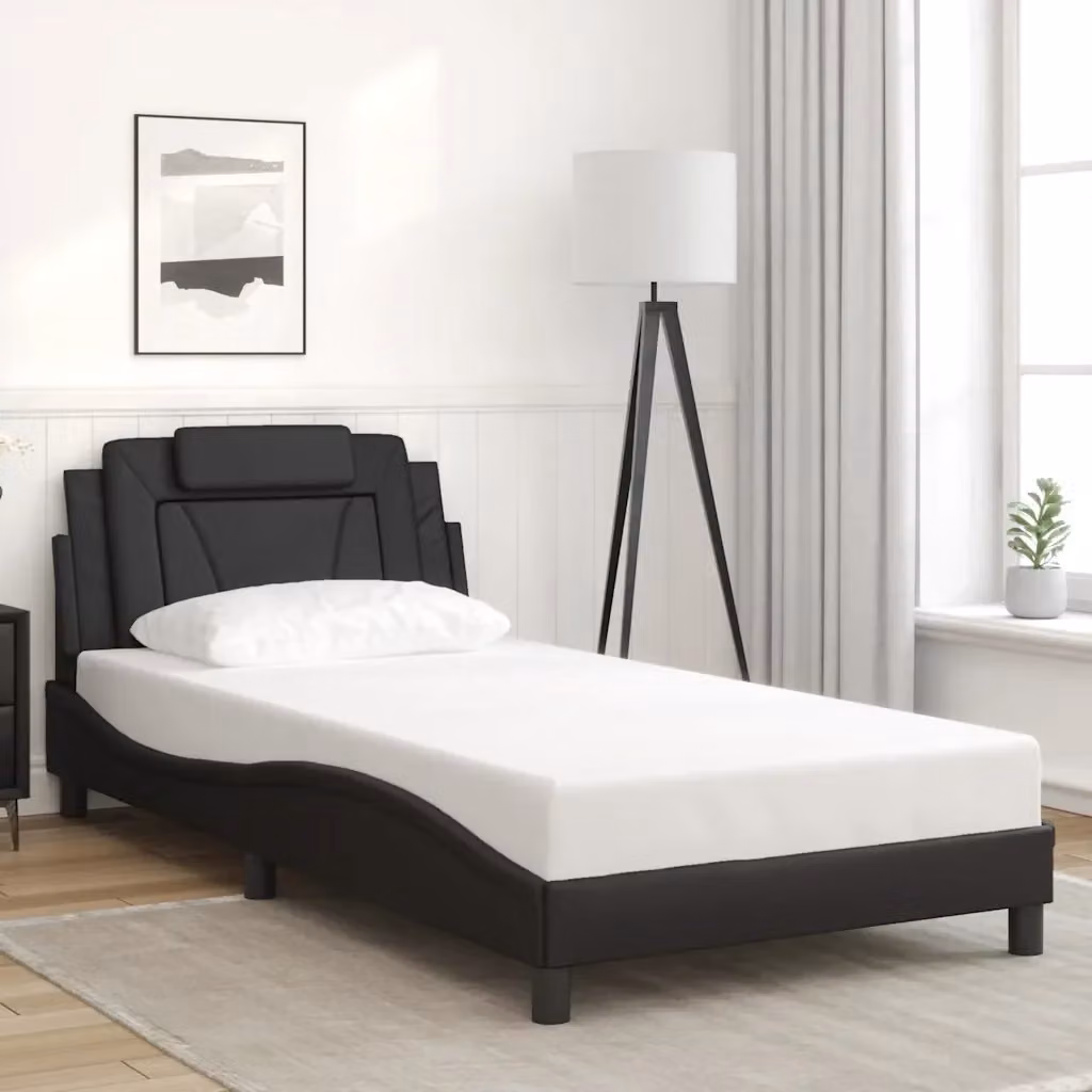 Letto singolo Viana in similpelle nera con struttura in legno e metallo L/P/H: 200 x 100 x 74,5 cm – 2