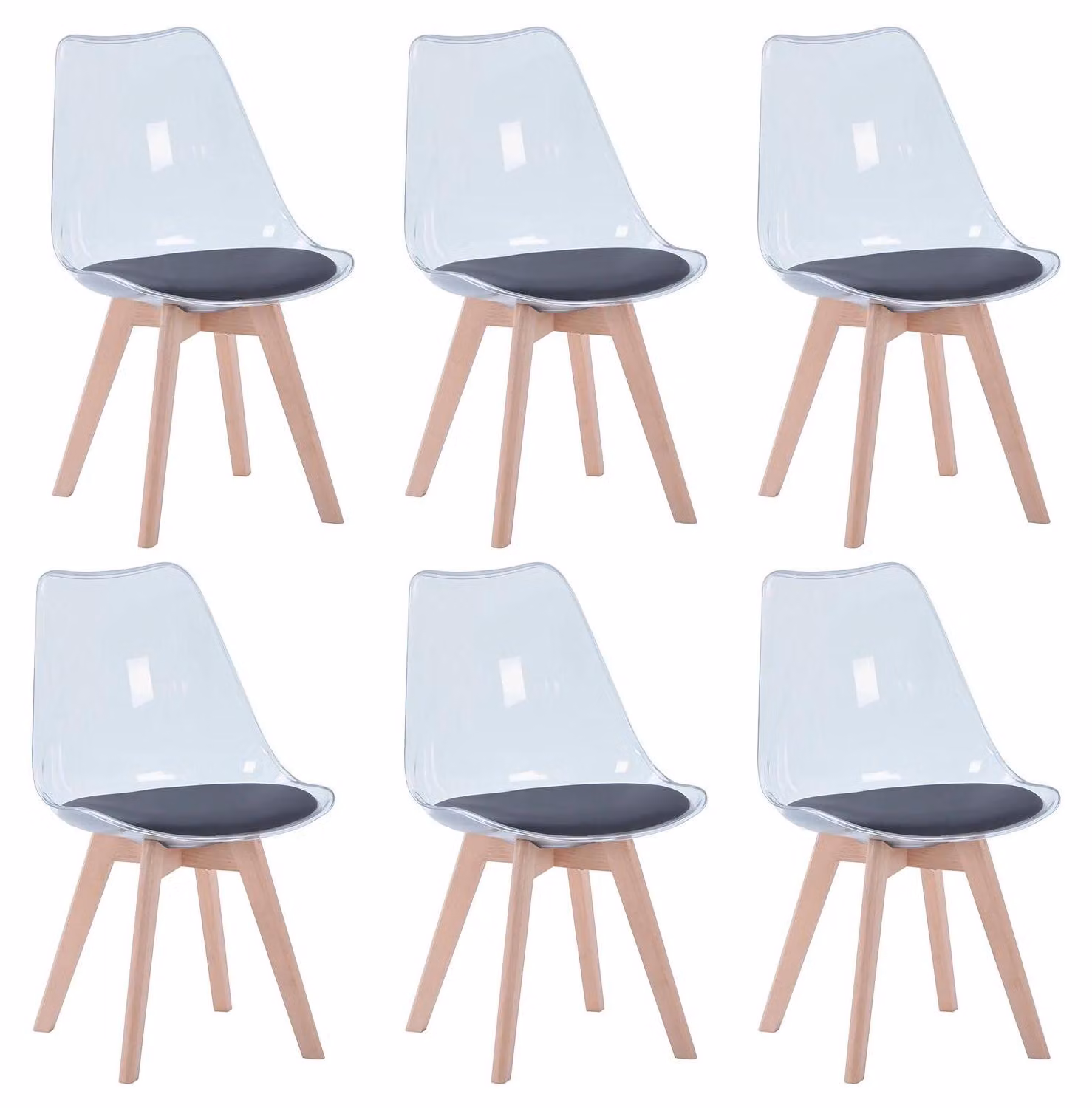 Sedia da pranzo - Sedia da cucina - Pelle finta - Seduta imbottita - Design moderno - Senza braccioli - 82x55x48 cm - Da montare - Nero