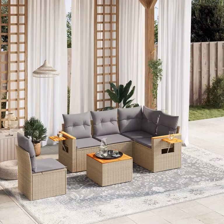 vidaXL Set Divano da Giardino a L 6 pz in Polyrattan con Cuscini Beige e Grigio