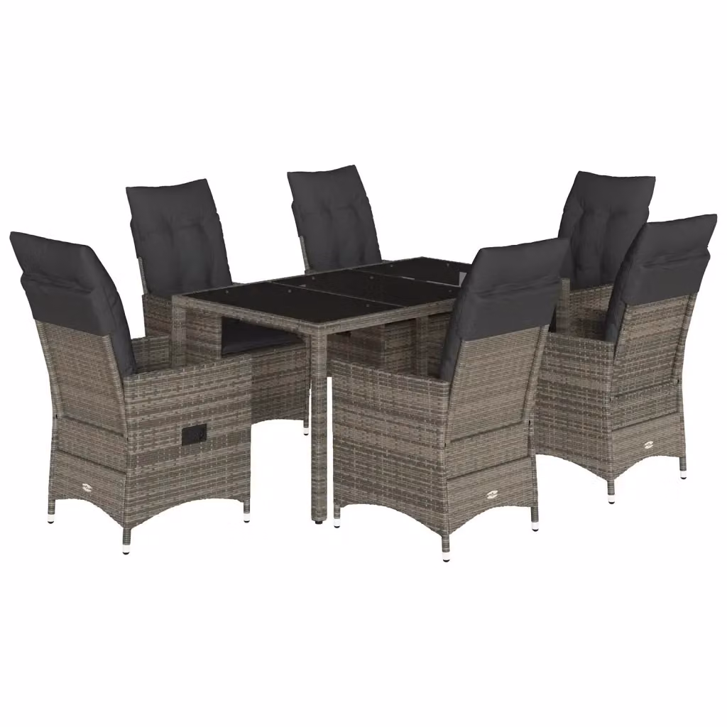 vidaXL Set da Pranzo da Giardino 7 pz in Polyrattan e Vetro Grigio – 2