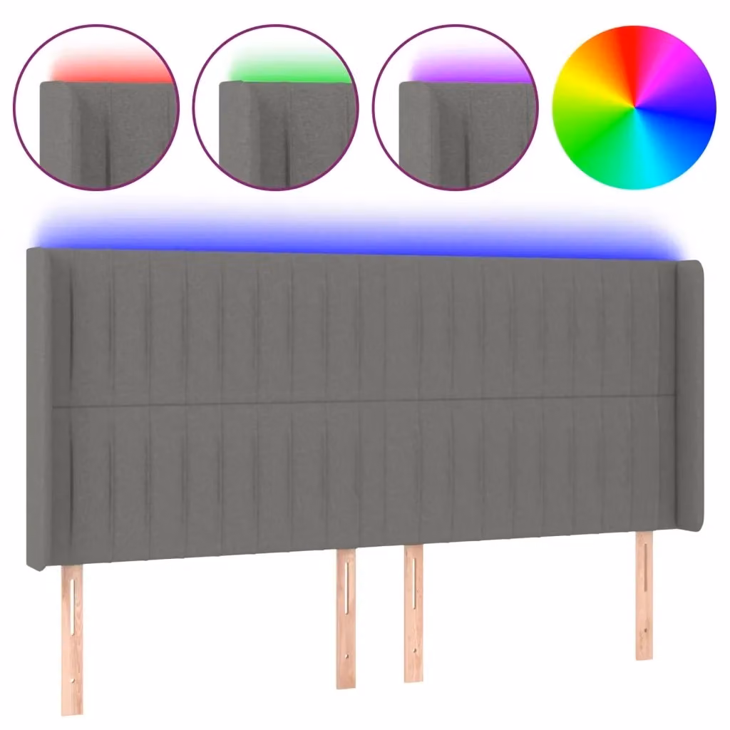 Testiera con LED e porte USB vidaXL in tessuto grigio, L: 183 cm, P: 16 cm, H: 118 cm – 2