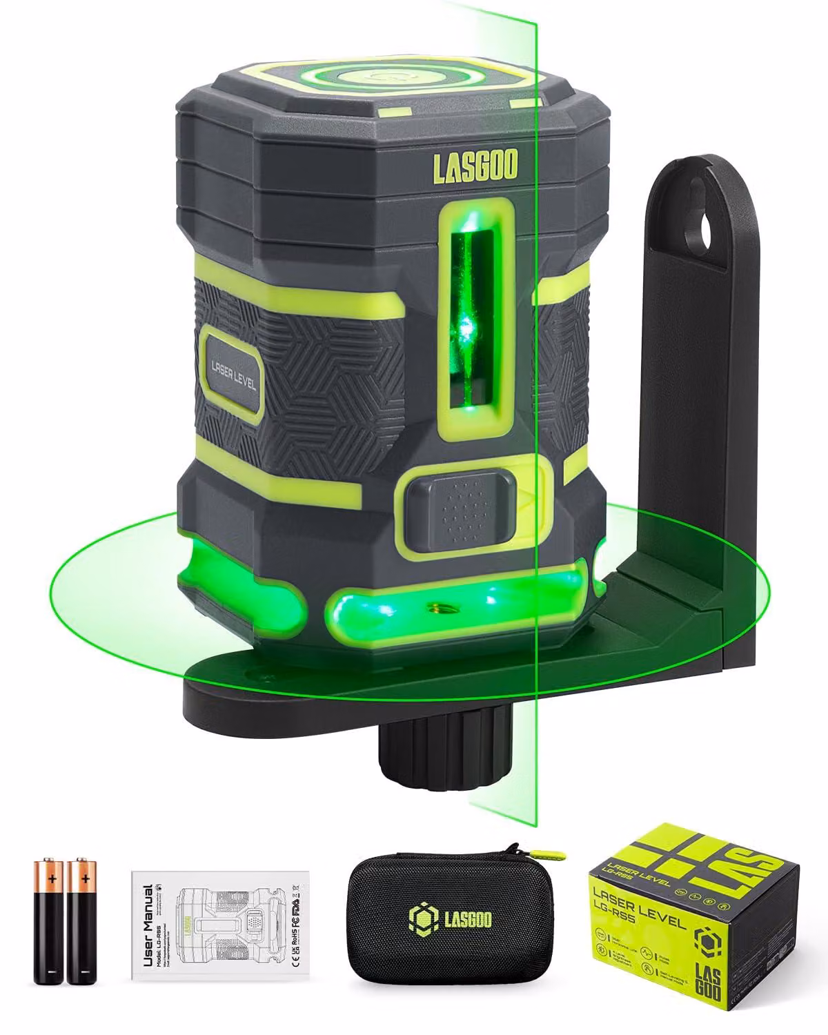 Livella laser a croce verde, 360°, orizzontale, autonivelante, con 4 livelli di luminosità