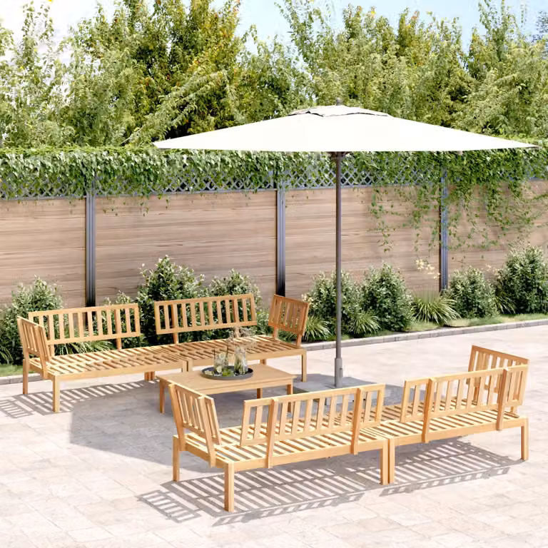 Set Divano da Giardino a L vidaXL in Legno di Acacia Marrone con Cuscini e Tavolino da Caffè, 5 Pezzi