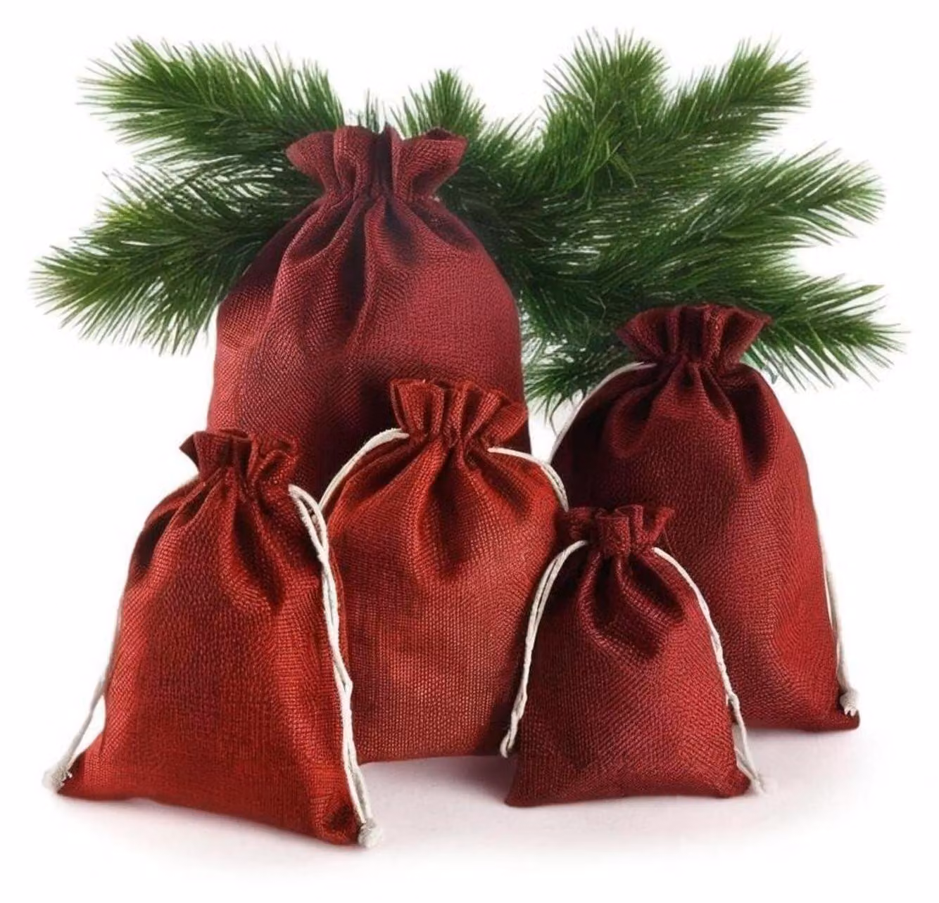 Sacchetti di juta rossi, 17x23 cm, confezione da 15 pezzi, ideali come sacchetti regalo per l'avvento, con coulisse