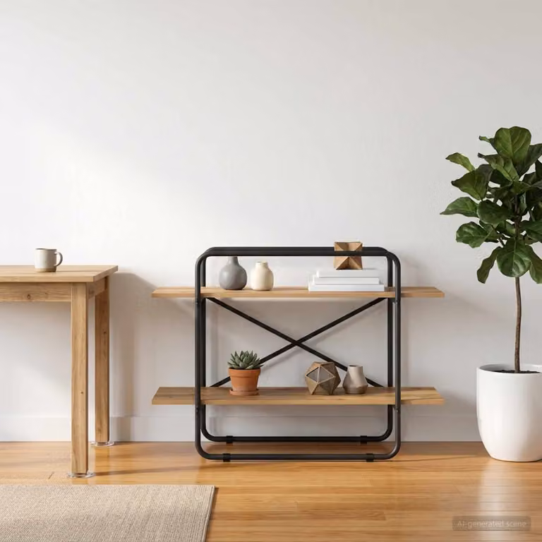 Libreria vidaXL a 2 livelli in stile industriale con struttura in metallo e legno, colore marrone, L 100 cm x P 35 cm x H 70 cm