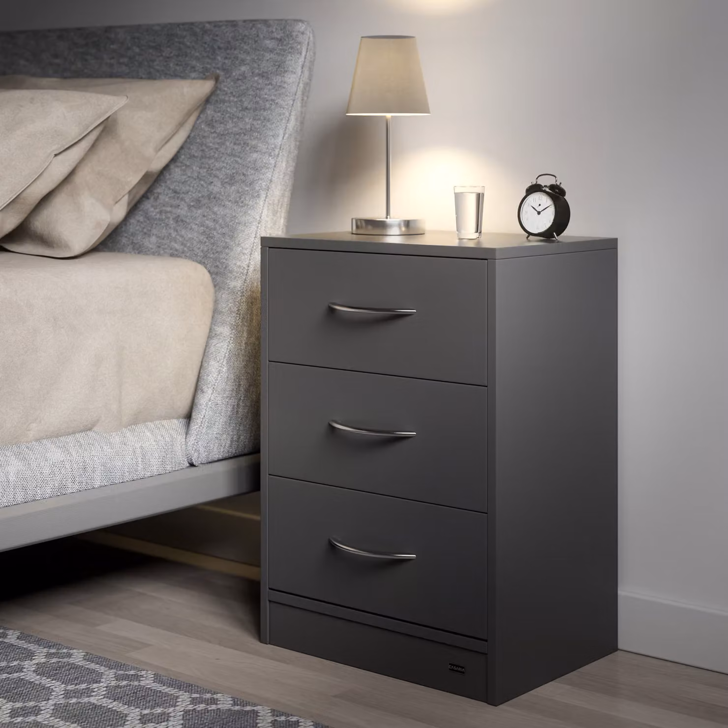 Comodino CASARIA Eloise antracite con illuminazione LED integrata L: 54 cm, P: 39 cm, H: 28 cm – 3