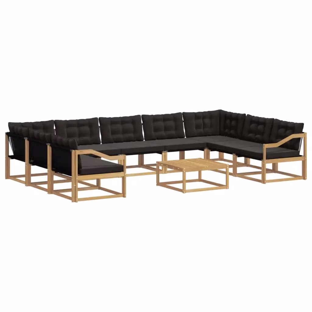 Set di divani da esterno vidaXL a forma di U con tavolino da caffè, composto da 10 pezzi in legno di acacia e tessuto textilene, colori bianco e nero – 2