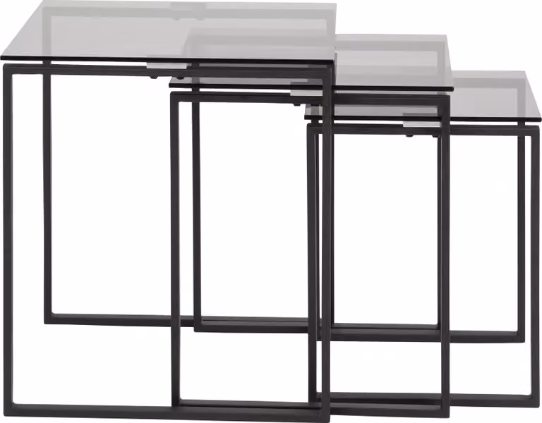 Tavolino da caffè Kamma, set di 3 tavolini impilabili, grigio.