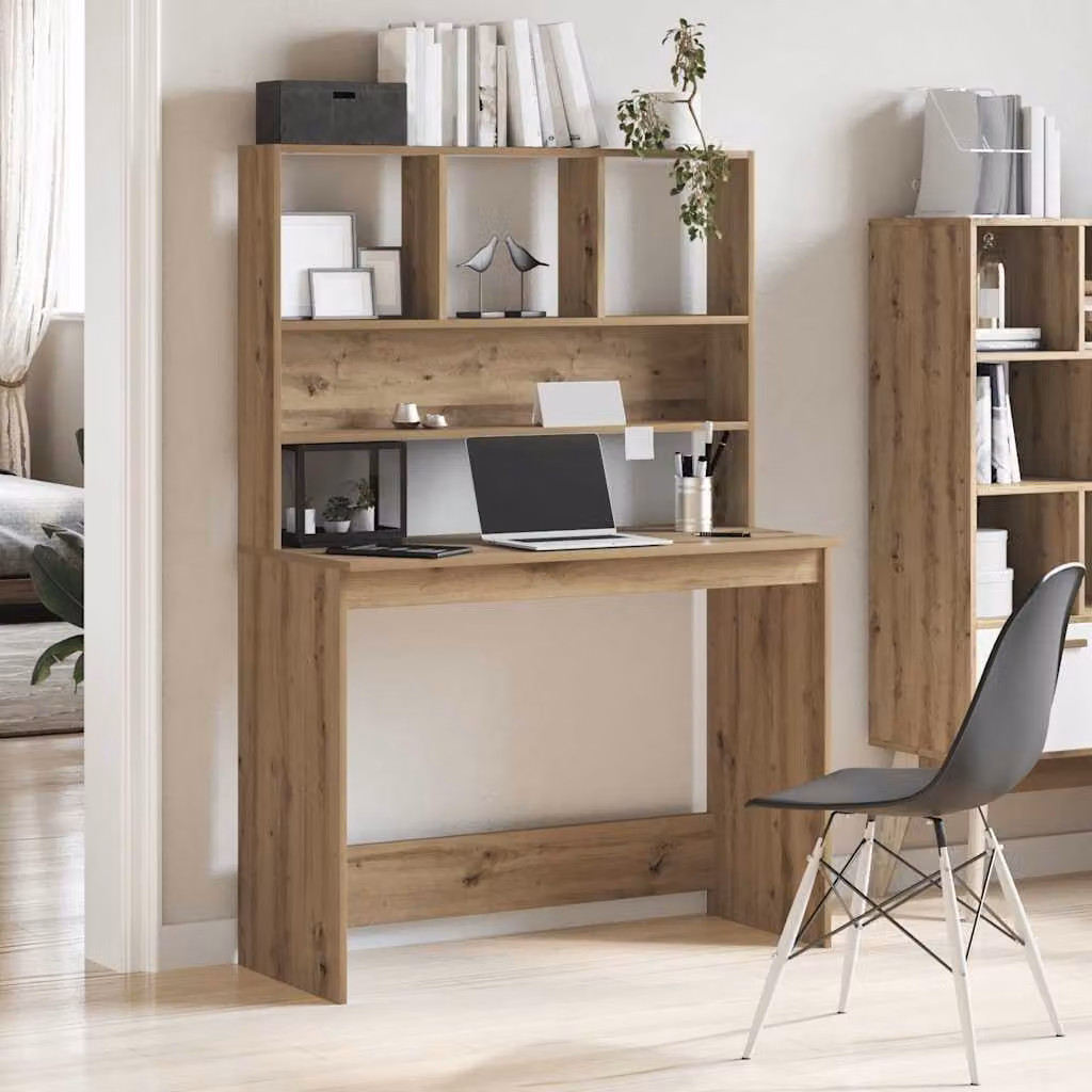 Scrivania con mensole moderna vidaXL in legno color rovere marrone L: 102 cm, P: 45 cm, H: 148 cm