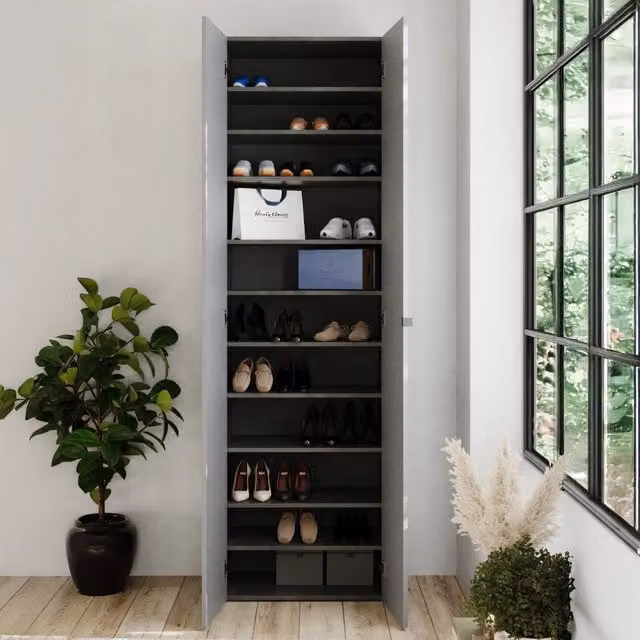 Ruggiero Armadio Multiuso con 2 Ante e 10 Ripiani, Grigio, L: 63 cm, H: 212 cm