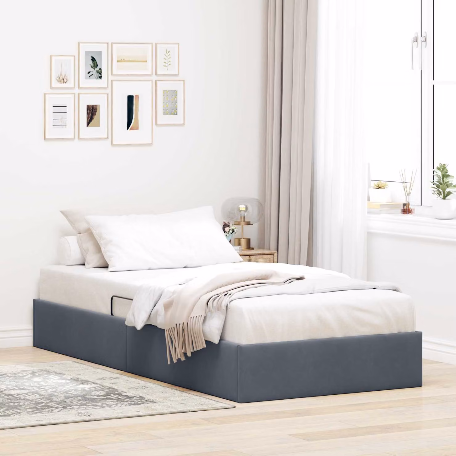 Letto ottomano moderno vidaXL in velluto grigio con base a sollevamento L 90 x P 194 x H 23,5 cm