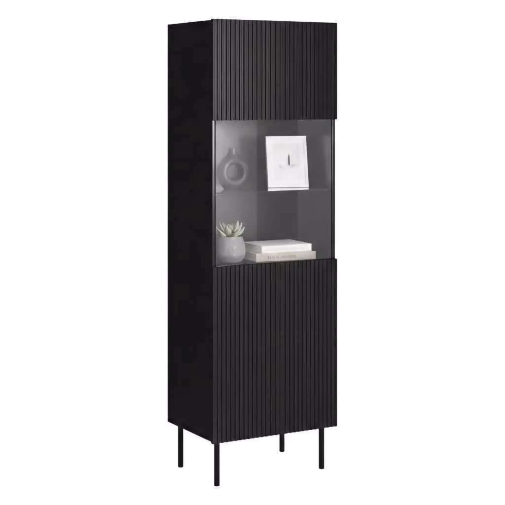 Vetrina DMORA Luzzana nera con ante in vetro e chiusura soft-close, L: 60 cm, P: 42 cm, H: 182,5 cm – 2