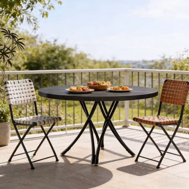 Tavolo da pranzo rotondo 120 cm nero con gambe a croce