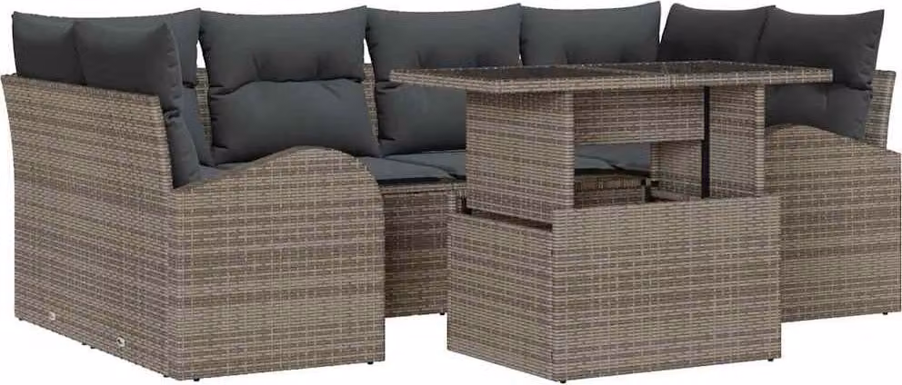 Set Divano da Giardino con cuscino 7 pcs Grigio Poly Rattan