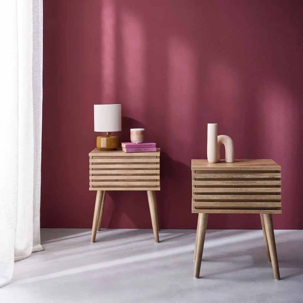 Set di 2 comodini scandinavi Sweeek in legno marrone con decoro a strisce opache – 2