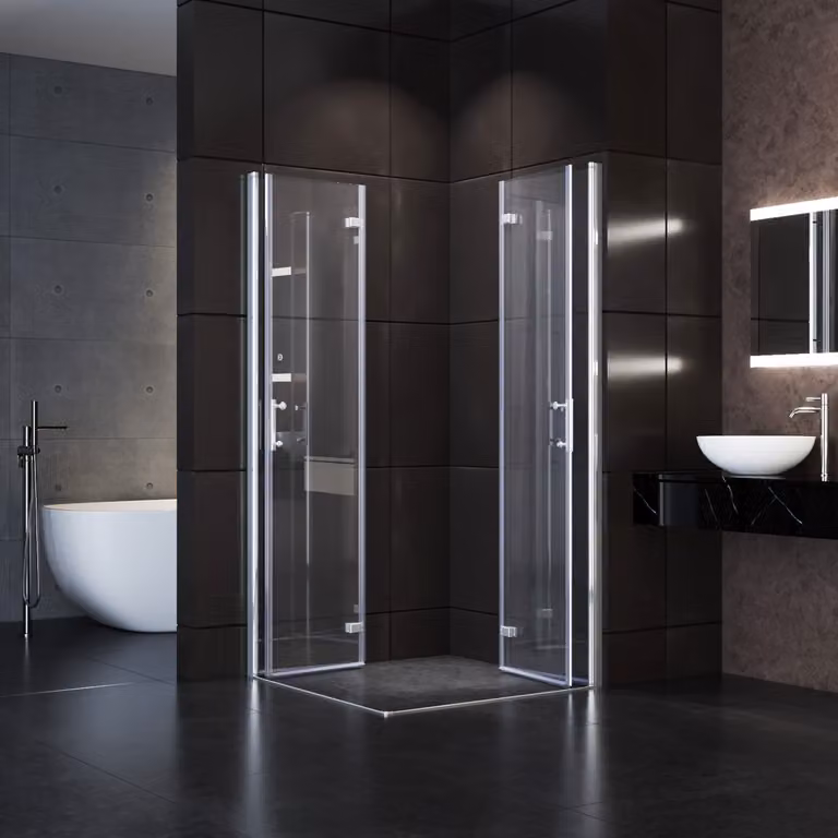 SONNI 120x120x195cm cabina doccia angolare, porta d'ingresso angolare a battente porta a soffietto in nano vetro porta a soffietto a battente