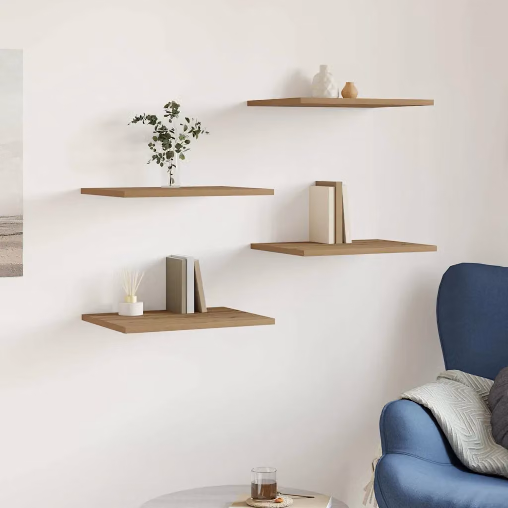 Set di 4 ripiani per libreria da parete vidaXL in legno multistrato color marrone L: 60 cm, P: 10 cm, H: 1,5 cm