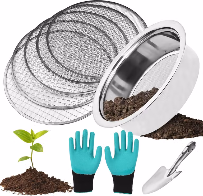 Setaccio da giardino da 25 cm, in acciaio inossidabile, composto da 5 setacci, per terriccio