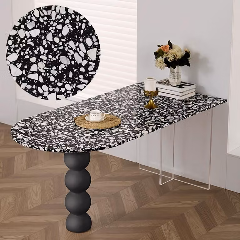 Tavolo in marmo Art con gambe in legno e acrilico - Design moderno ed elegante per stanze piccole e cucine open space Nero 180 x 80 x 75 cm /DLSH-180/