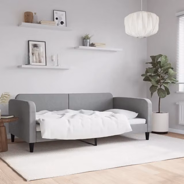 Letto moderno vidaXL imbottito in tessuto grigio per camera da letto e soggiorno L/P: 110 x 190 cm, H: 75 cm – 1