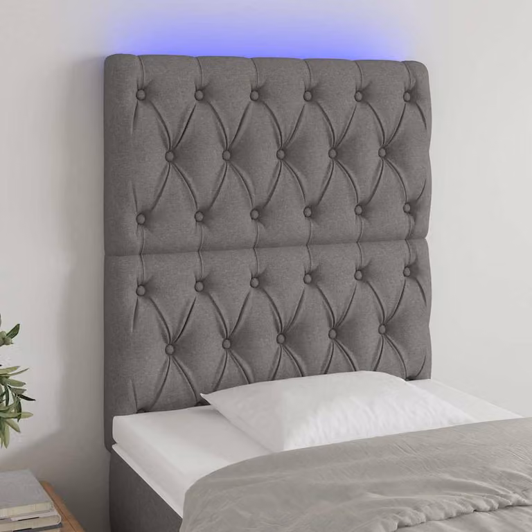 Testiera per letto con illuminazione LED e porta di ricarica USB vidaXL, Grigio, L: 128 cm, H: 80 cm, P: 7 cm