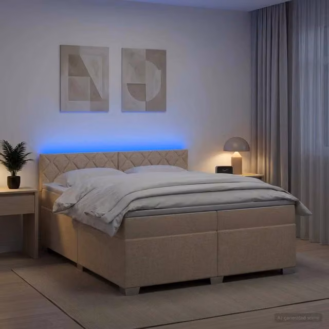 Letto con Box Spring, Materasso Ibrido e Illuminazione LED vidaXL, Colore Crema, L/P: 200 x 200 cm – 1