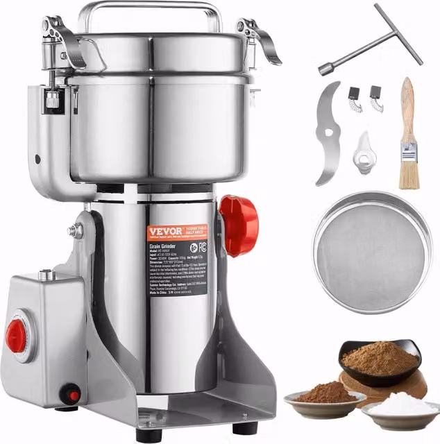 Mulino Elettrico per Cereali e Spezie Vevor HC-1000Y in Acciaio Inox Color Argento, Macinatore Oscillante da 2500W per Uso Domestico
