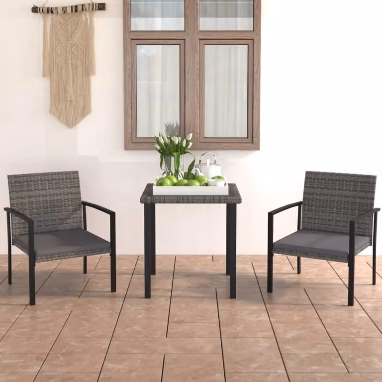 Maison Exclusive - Set da pranzo da giardino 3 pezzi in polyrattan grigio