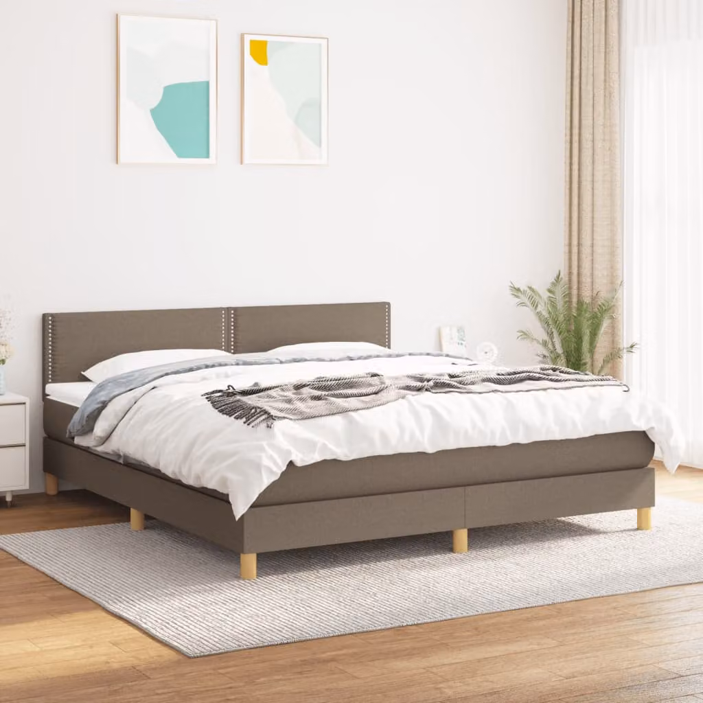 vidaXL Letto Ibrido con Giroletto a Molle e Materasso in Tessuto Beige e Bianco, L/P/H: 180 x 200 x 78 cm – 1