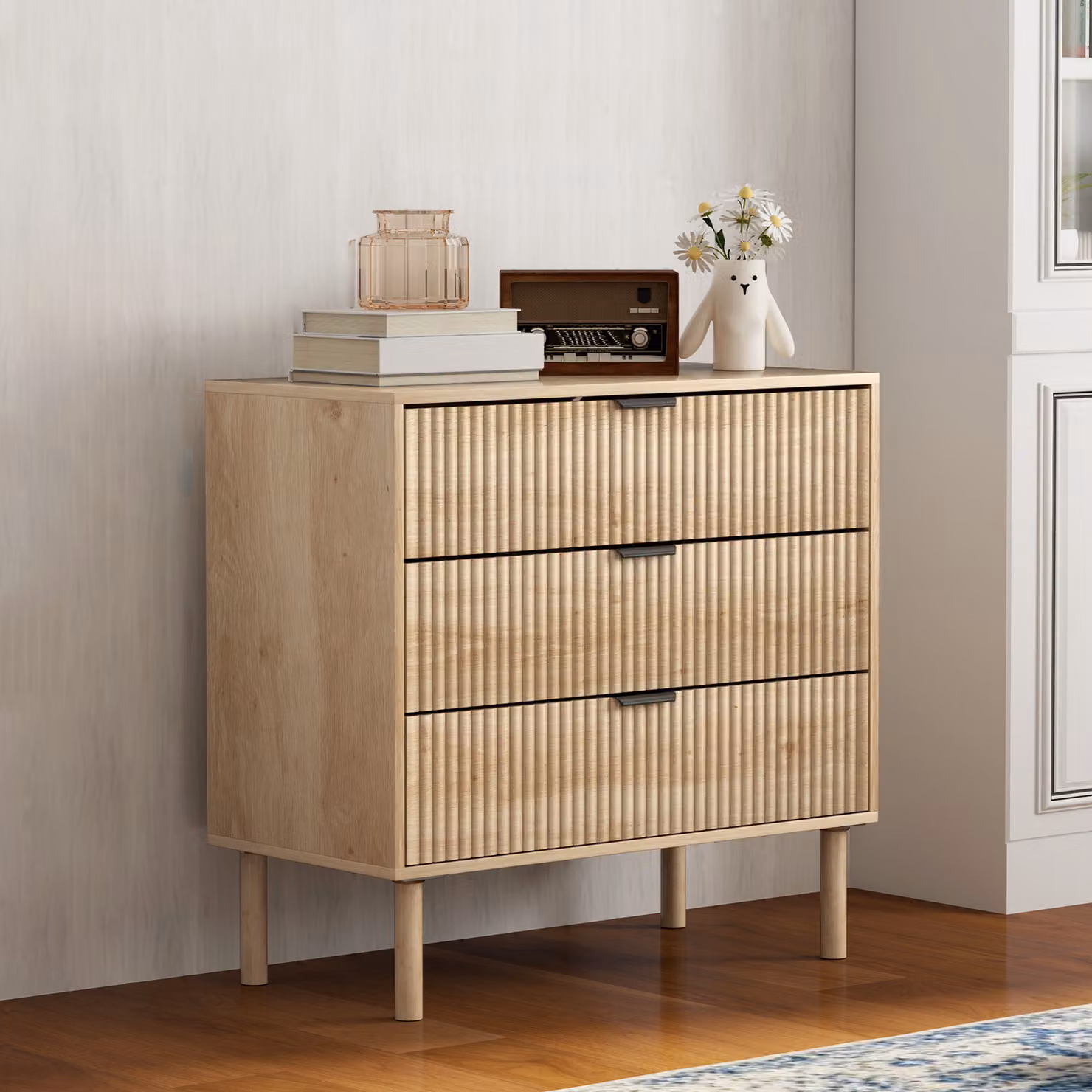 Cassettiera HOMCOM in legno stile nordico per camera e ingresso, L 80 cm, P 40 cm, H 77,5 cm, Rovere – 2