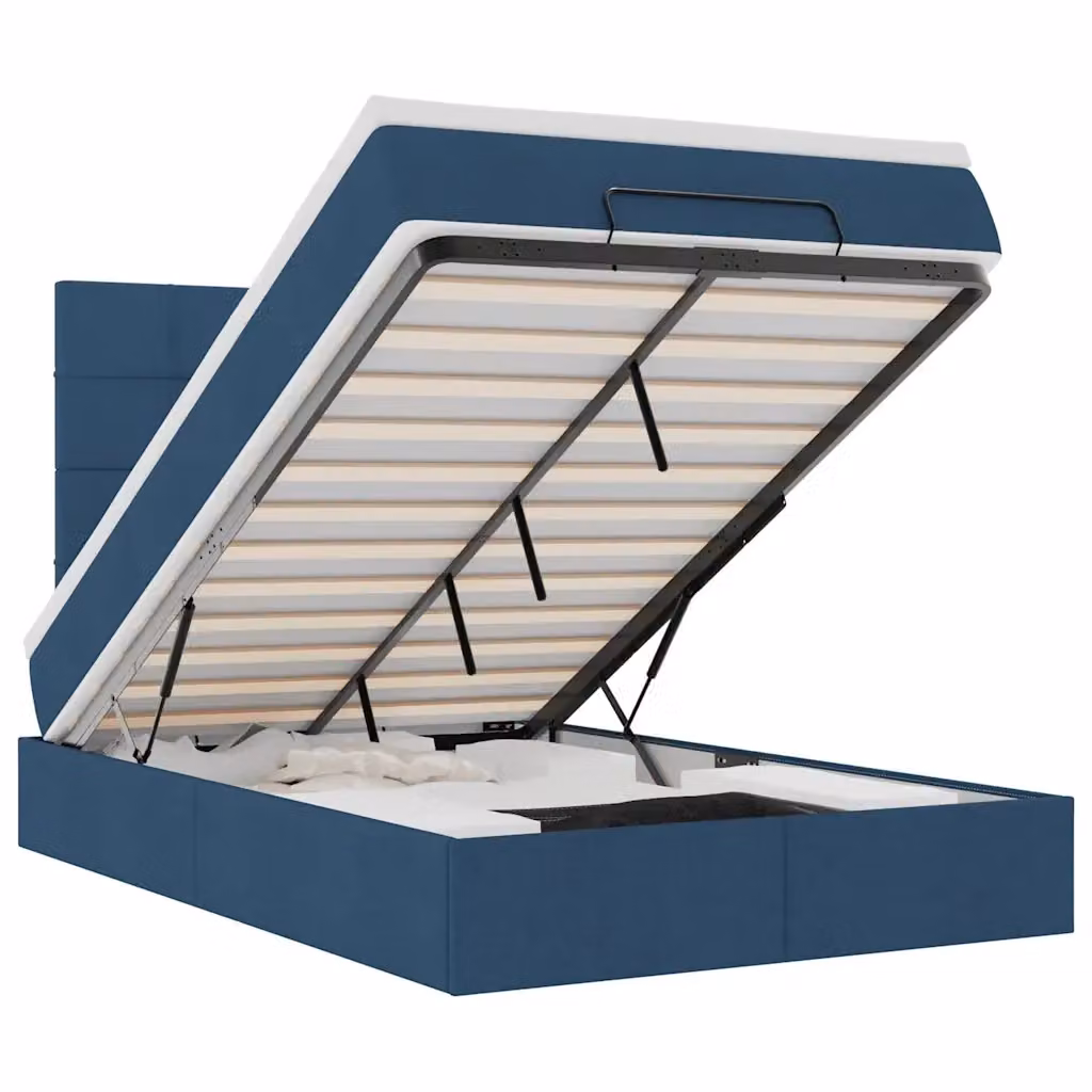 Letto con contenitore a sollevamento e materasso vidaXL, colore blu e bianco, con illuminazione sottostante e porta di ricarica USB, L/P/H: 120 x 200 x 193 cm – 2