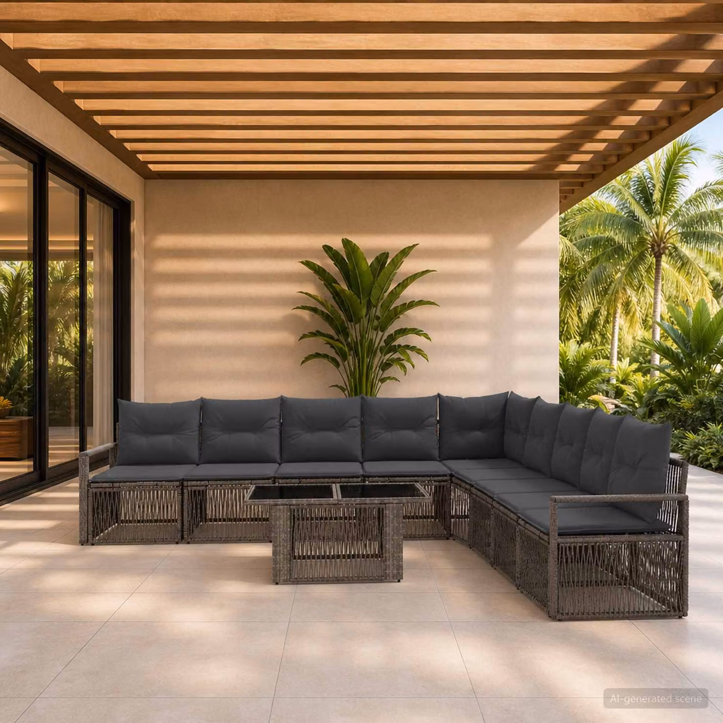 Set Divano da Giardino vidaXL 10 Pezzi in Polyrattan Grigio e Antracite con Cuscini e Tavolino