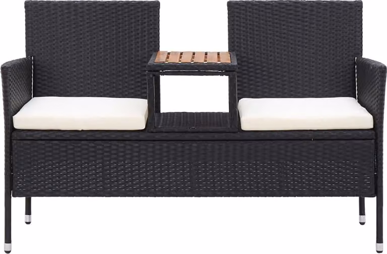 Panca da Giardino a 2 Posti con Tavolino 143 cm Polyrattan Nero