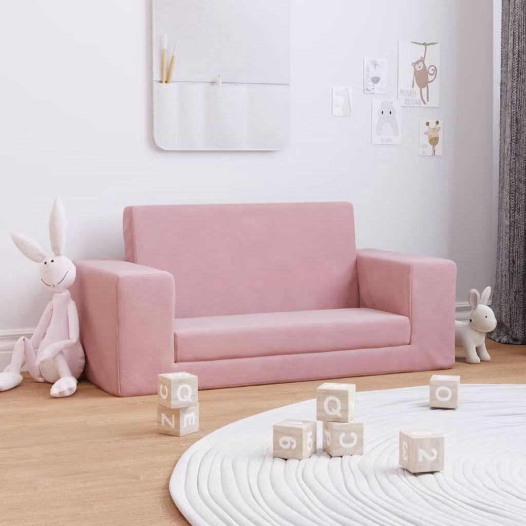 vidaXL Divano Letto per Bambini a 2 Posti Rosa in Morbido Peluche L: 84 cm, P: 38 cm, H: 25 cm
